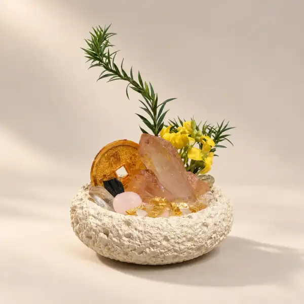 Golden Harvest Crystal Bowl on a warm ivory background