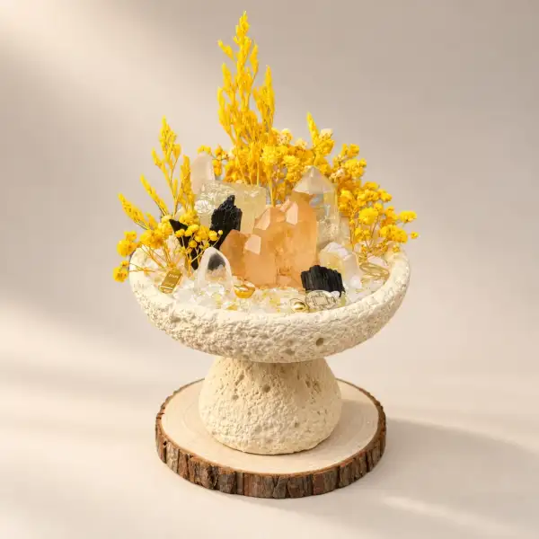 Golden Bloom Crystal Bowl on a warm ivory background