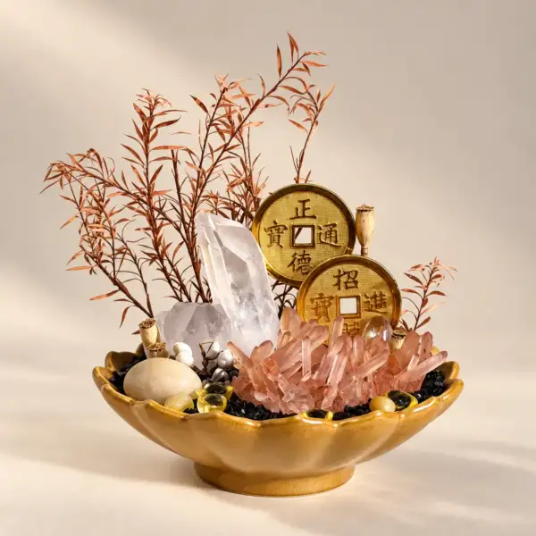 Golden Petal Crystal Bowl on a warm ivory background