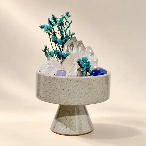 Jade Mist Crystal Pedestal on a warm ivory background