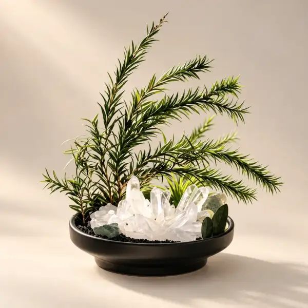 Pine Silhouette Crystal Dish on a warm ivory background