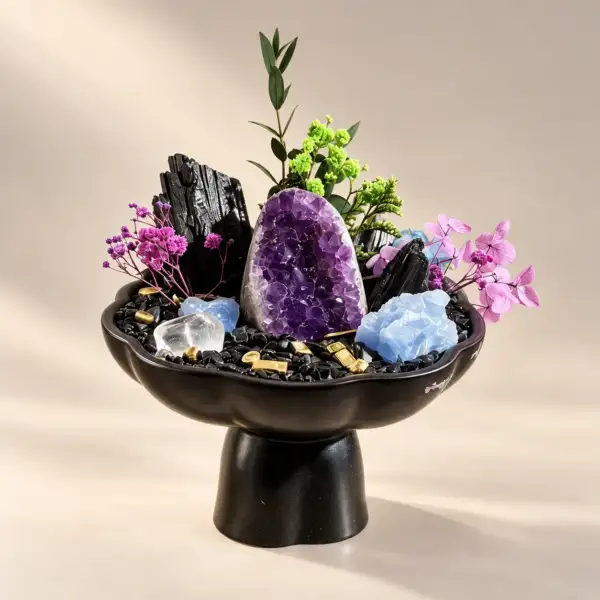 Starlit Amethyst Crystal Bowl on a warm ivory background