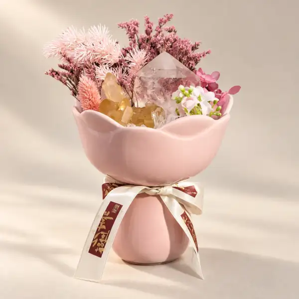 Rose Lotus Crystal Pedestal on a warm ivory background