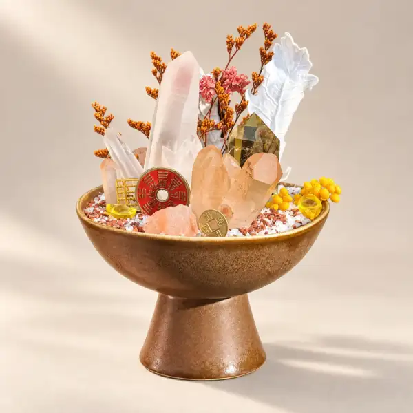 Golden Wishes Crystal Bowl on a warm ivory background