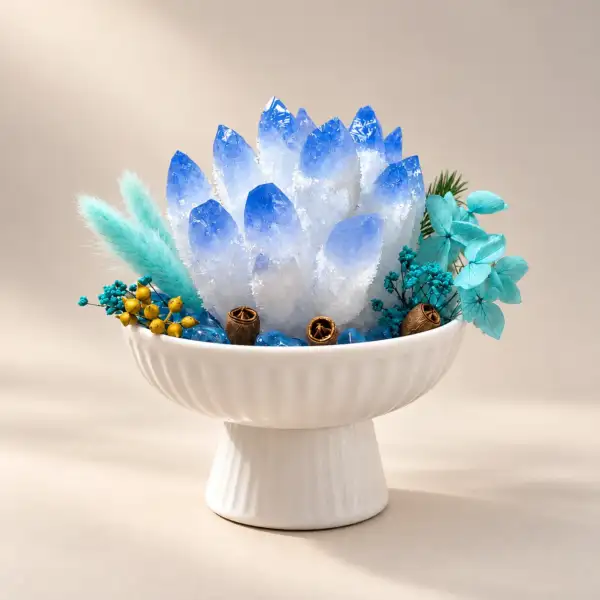 Ice Blue Crystal Pedestal on a warm ivory background