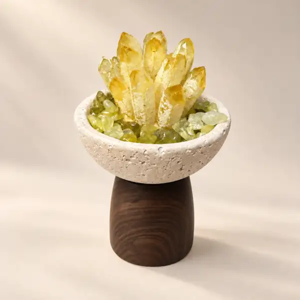 Sunrise Woodstand Crystal Bowl on a warm ivory background